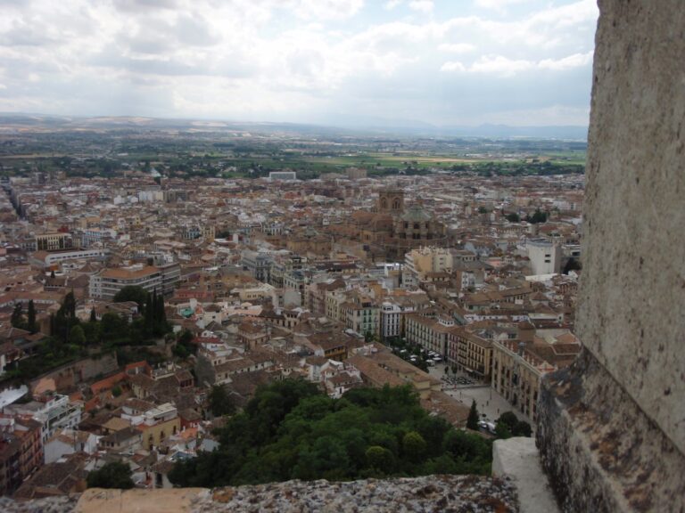 Overlooking city in Mexico, cathedral in the distance.