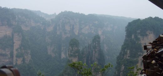locks on fence overlooking zhangjiajie, China