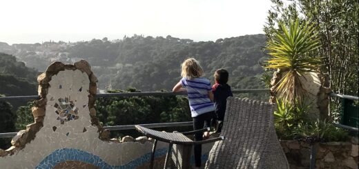 Kids talking looking out over ravine
