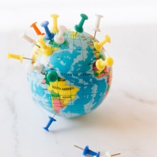 globe with push pins