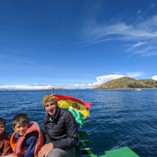Lake Titicaca with Bolivian Flag