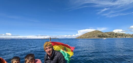 Lake Titicaca with Bolivian Flag