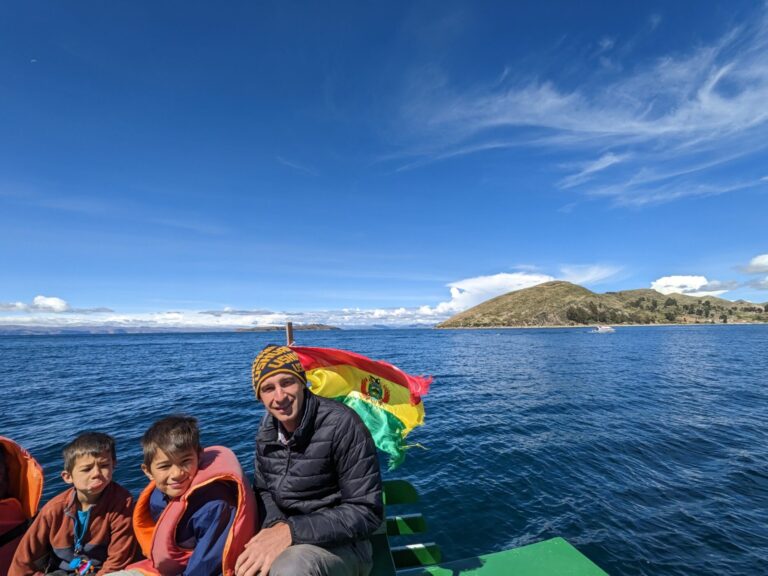 Lake Titicaca with Bolivian Flag